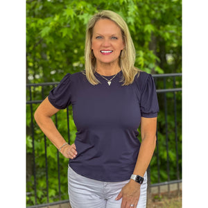 Irene Puff Sleeve Fitted Tee - Navy