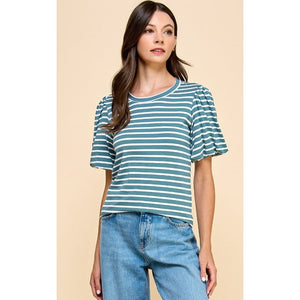 Asher Puffed Sleeve Striped Top - Seafoam