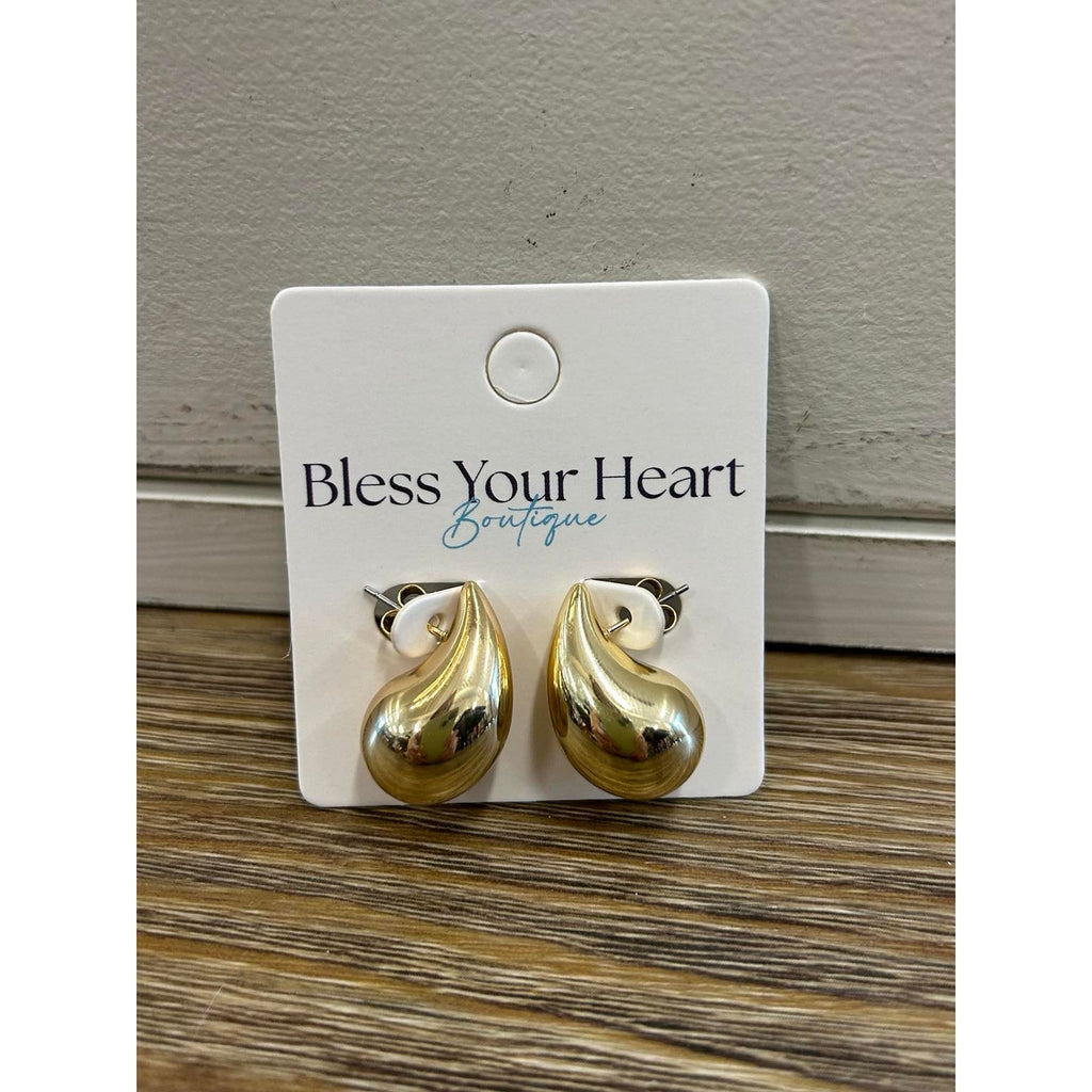 Puffy Teardrop Earrings - Gold