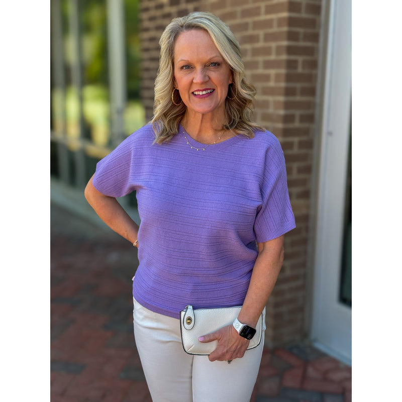 Hazel Soft Rib Short Sleeve Sweater - Iris