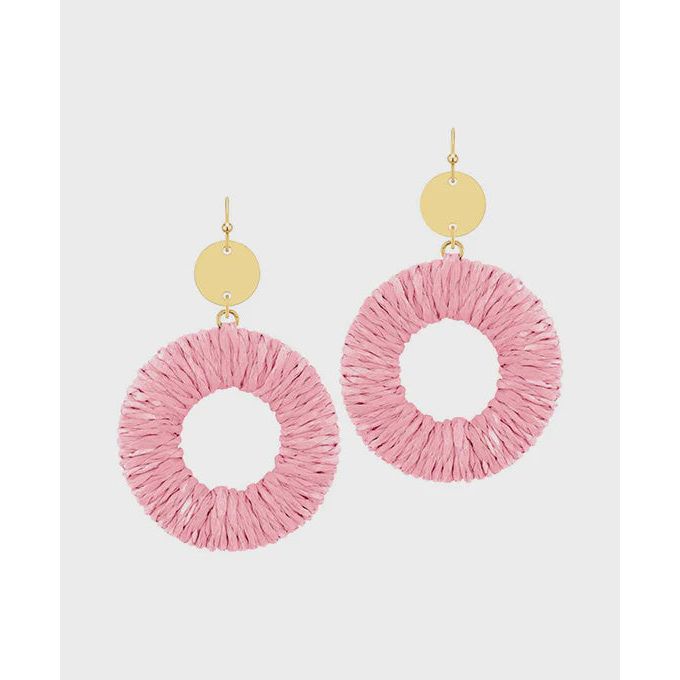 Raffia Circle Earrings - Pink