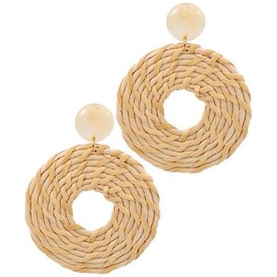 Large Raffia Circle Earrings - Natural