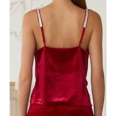 Rebecca Embellished Detail Velvet Cami - Red