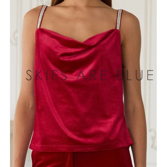 Rebecca Embellished Detail Velvet Cami - Red