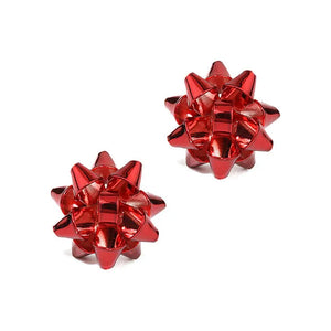 Small Metallic Present Bow Stud Earring - Red