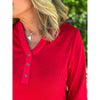Wendy Waffle Knit Top with Henley Neckline - Red