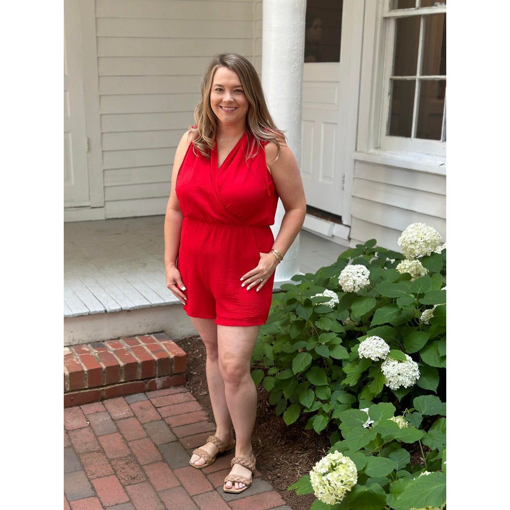 Harlow Sleeveless Romper - Red