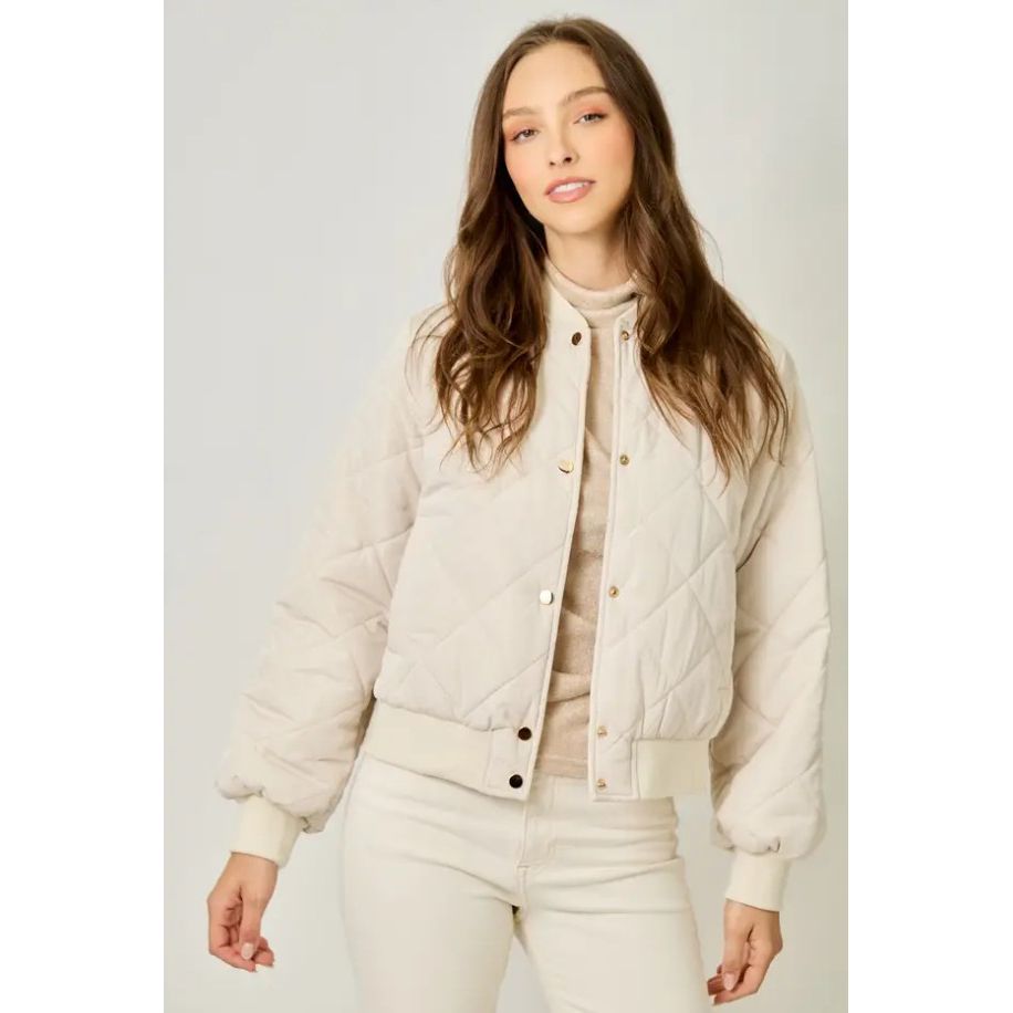 Reese Quilted Bomber Jacket - Ivory