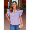 Renee Solid Top with Split Frilled Neck and Ruffly Sleeve - Lavender