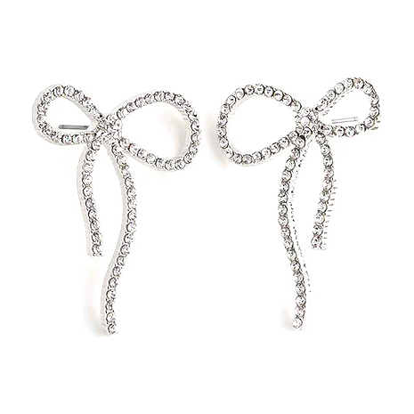Rhinestone Bow Earrings - Silver