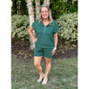 Lindy Ribbed Short Sleeve Half-Zip Top - Forest Green