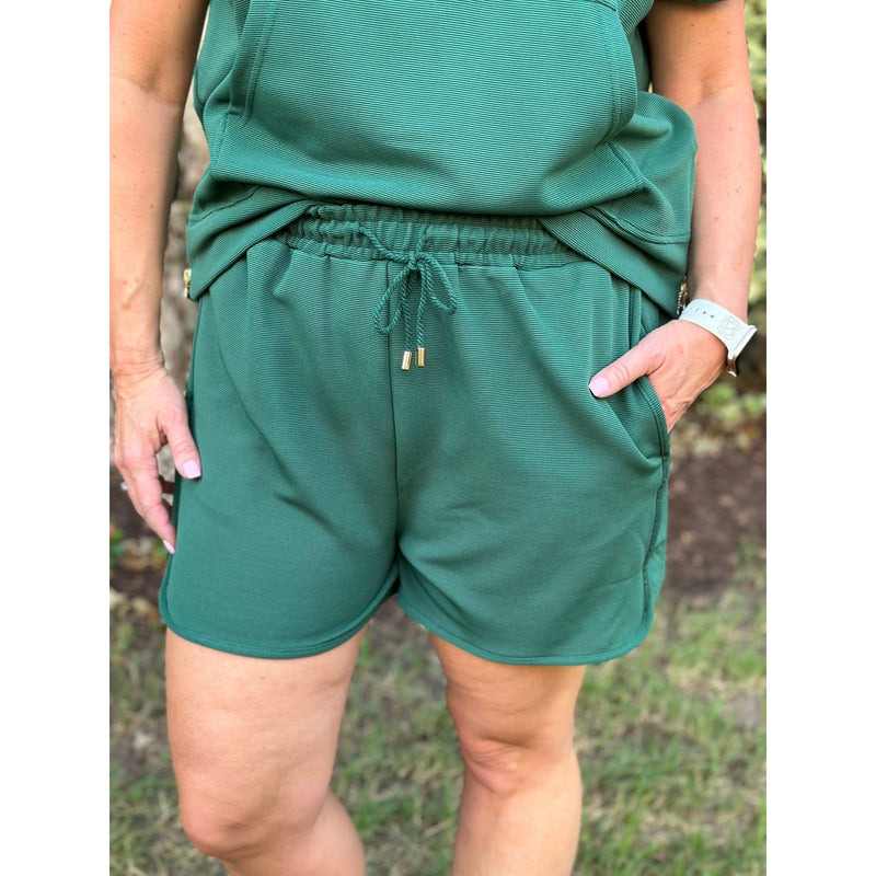 Kyleigh Ribbed High-Waist Shorts - Forest Green