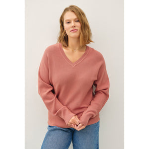 Meredith Ribbed V-Neck Oversized Sweater - Burnette