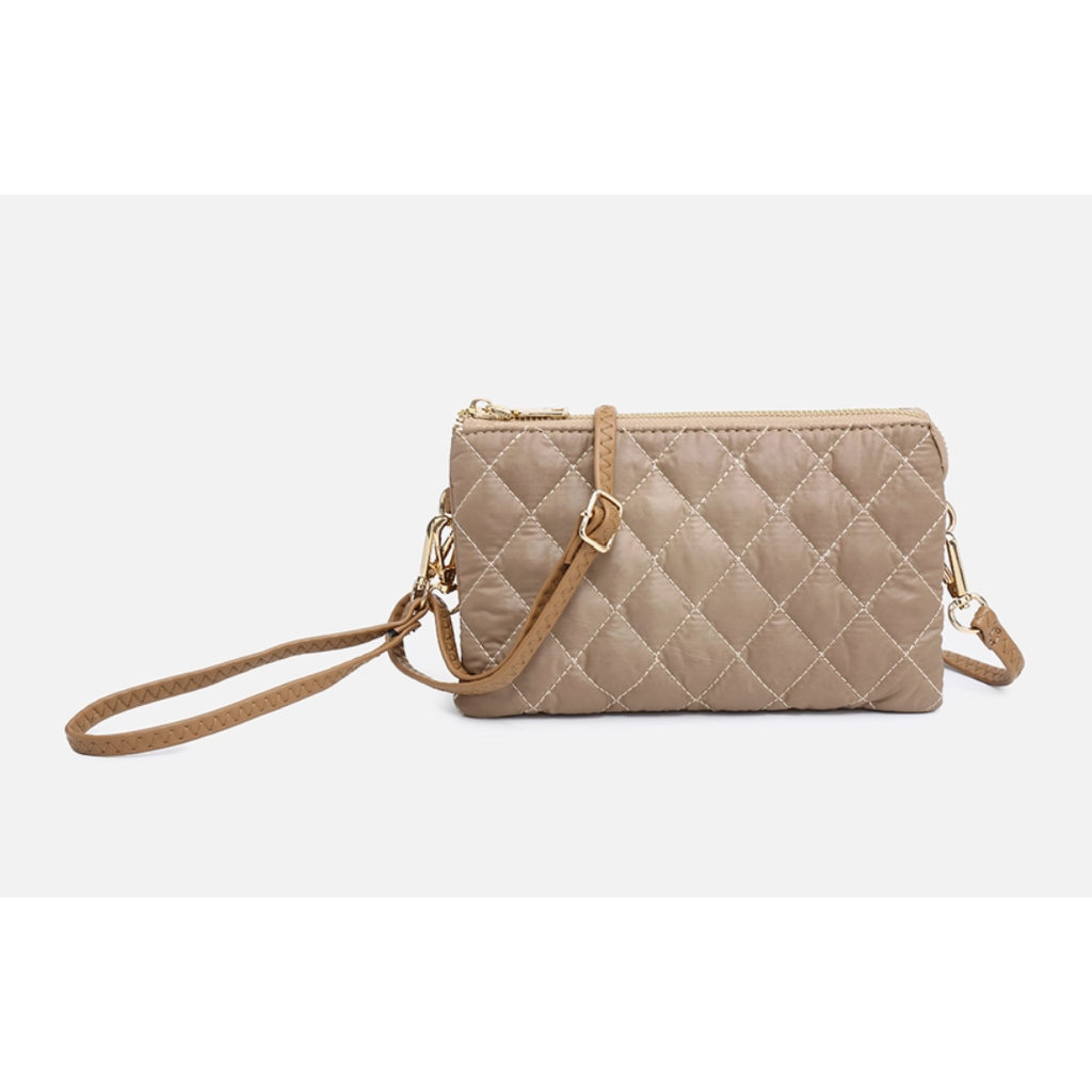 Riley Taupe Puffer Crossbody Wristlet