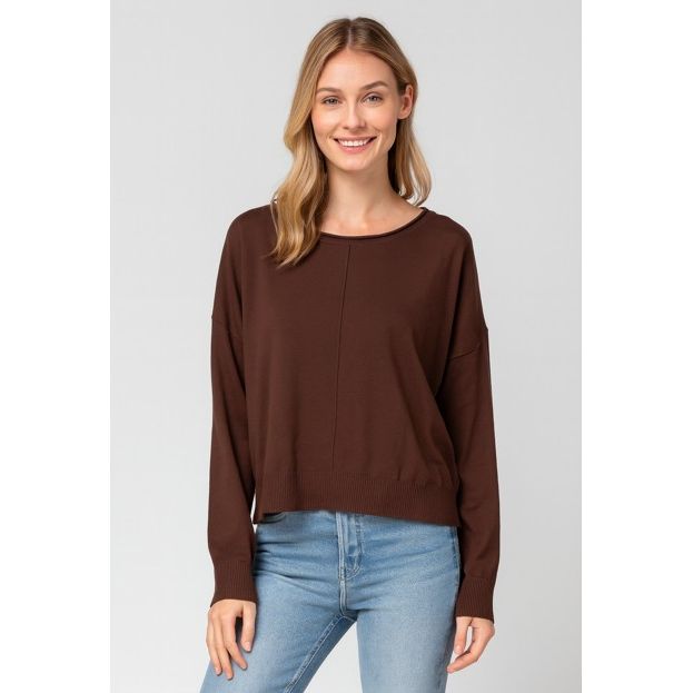 Roxie Round Neck Seam Front Sweater - Chocolate