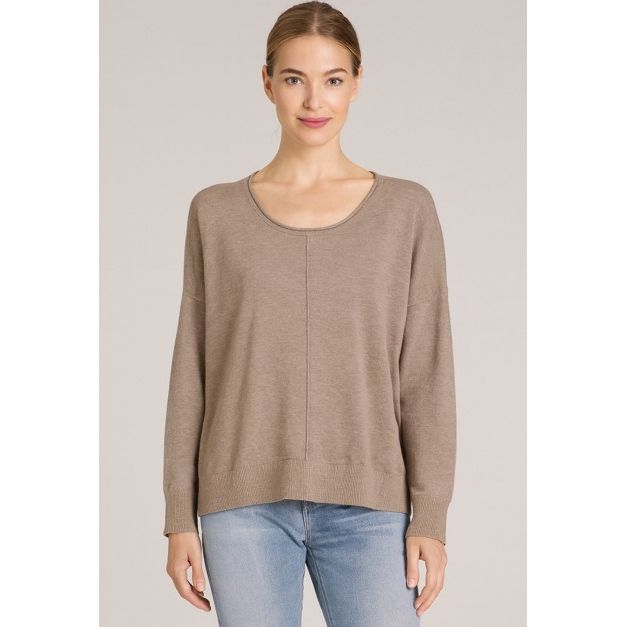Roxie Round Neck Seam Front Sweater - Heather Mocha