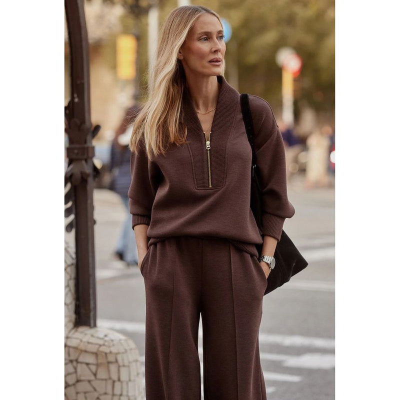 Sally Half Zip Sweatshirt - Coffee Bean Marl