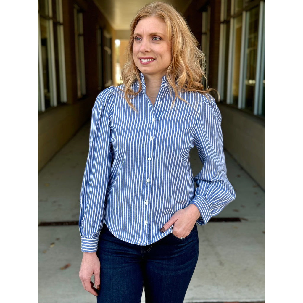 Sandy Striped Button Down Shirt - Blue