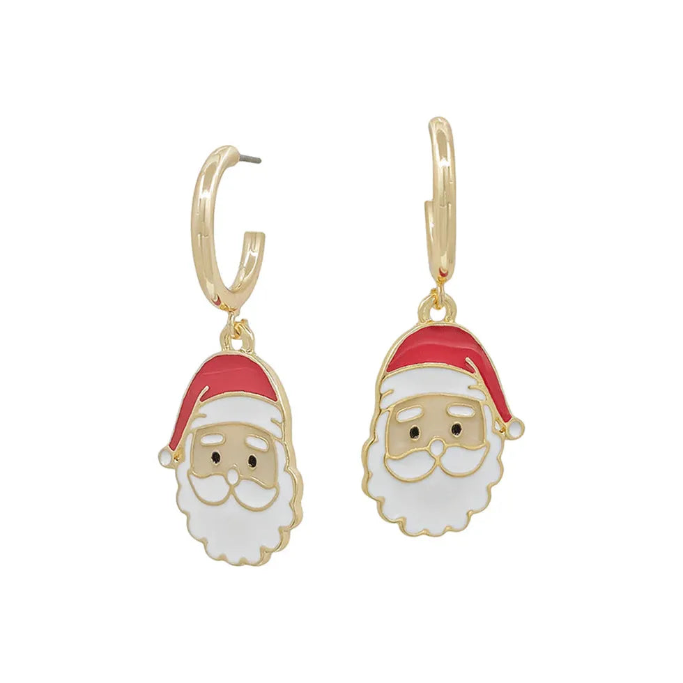 Santa Epoxy Color Gold Hoop Earrings