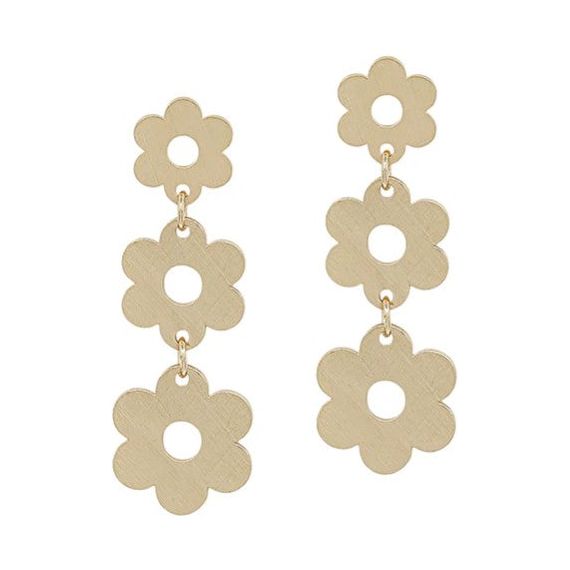 Satin Flower Post 3 Drops Earrings - Gold