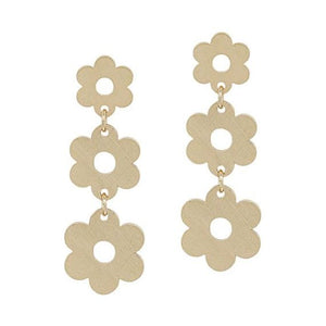 Satin Flower Post 3 Drops Earrings - Gold