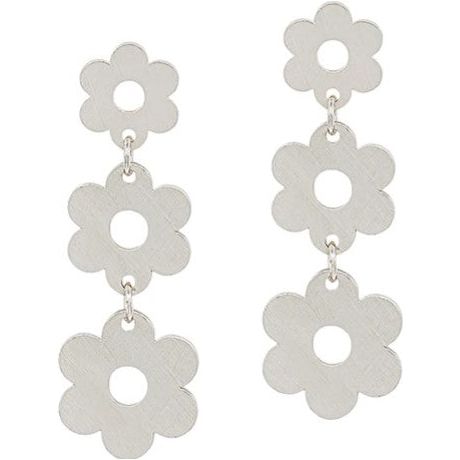Satin Flower Post 3 Drop Earrings - Silver