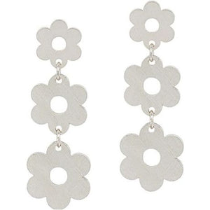 Satin Flower Post 3 Drop Earrings - Silver