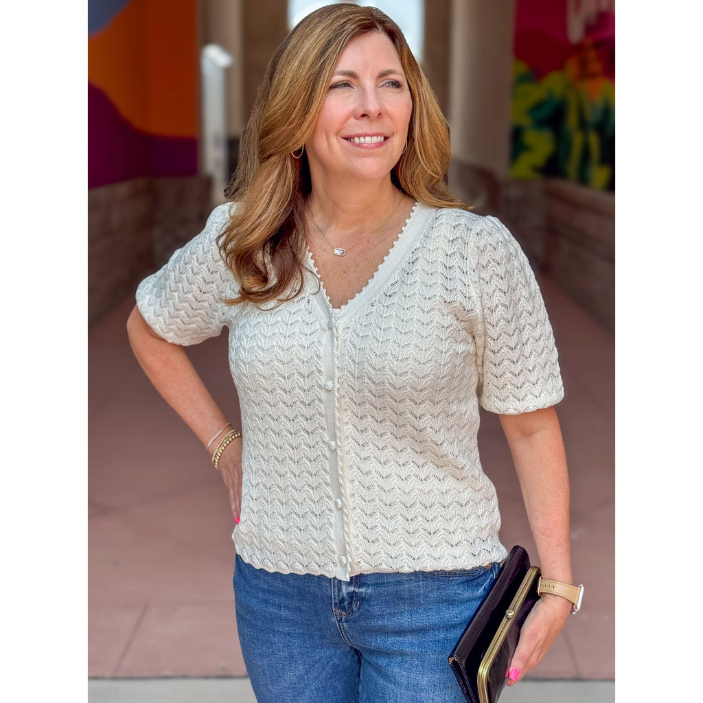 Valerie V-neck Scalloped Edge Cardigan - Ivory