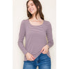 Wren Scoop Neck Long Sleeve Pinstriped Terry Top - Light Plum