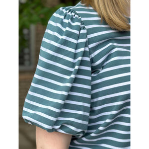 Asher Puffed Sleeve Striped Top - Seafoam