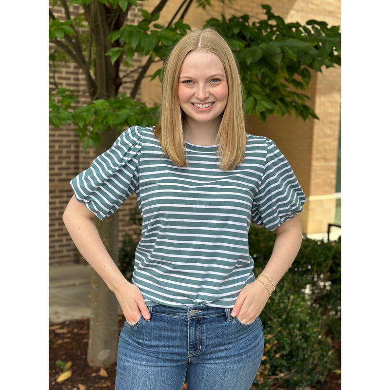 Asher Puffed Sleeve Striped Top - Seafoam