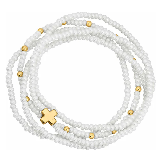 Seed Bead w/ Cross Bracelet (Set of 5) - White