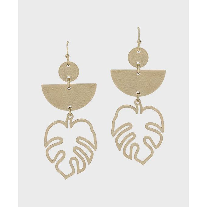 Semi Circle & Leaf Shape Metal Drop Earrings - Gold