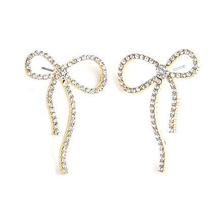 Rhinestone Bow Earrings - Gold