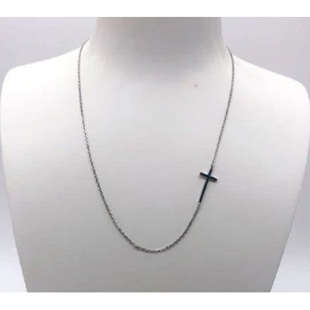 Sideways Cross Necklace - Silver