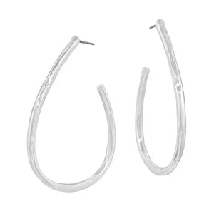 Hammered Teardrop Hoop Earrings - Silver