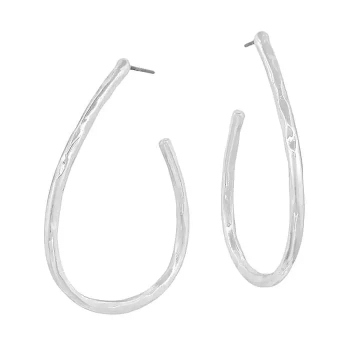 Hammered Teardrop Hoop Earrings - Silver