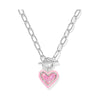 KENDRA SCOTT ARI HEART ENAMEL FRAME LINK AND CHAIN NECKLACE SILVER PINK IRIDESCENT GLITTER GLASS