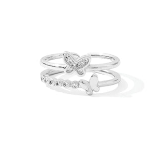 Delicate Butterflies Adjustable Ring - Silver