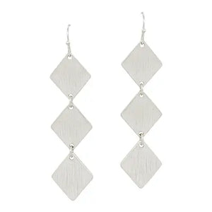 Diamond Shape Triple Dangle Earrings - Silver