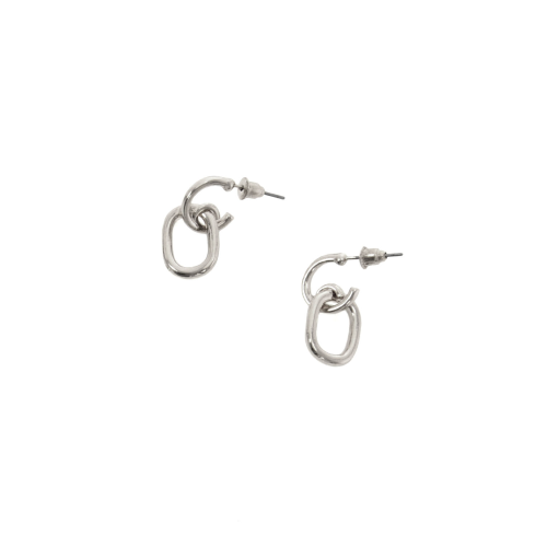 Linked Hoop Stud Earrings - Silver