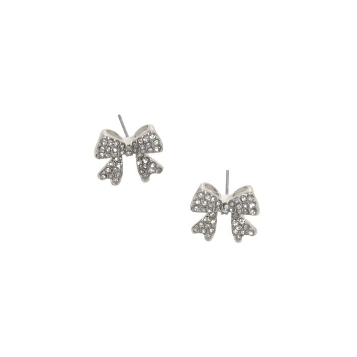 Pavé Bow Post Earrings - Silver