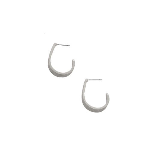 Scratched J Hoop Stud Earrings - Silver