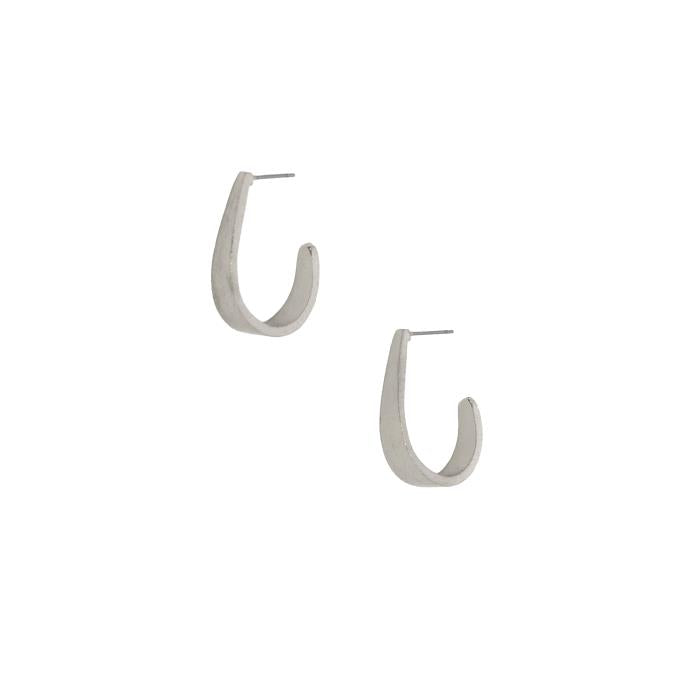 Scratched J Hoop Stud Earrings - Silver