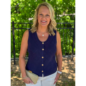 Amy Sleeveless Knit Sweater Vest - Navy