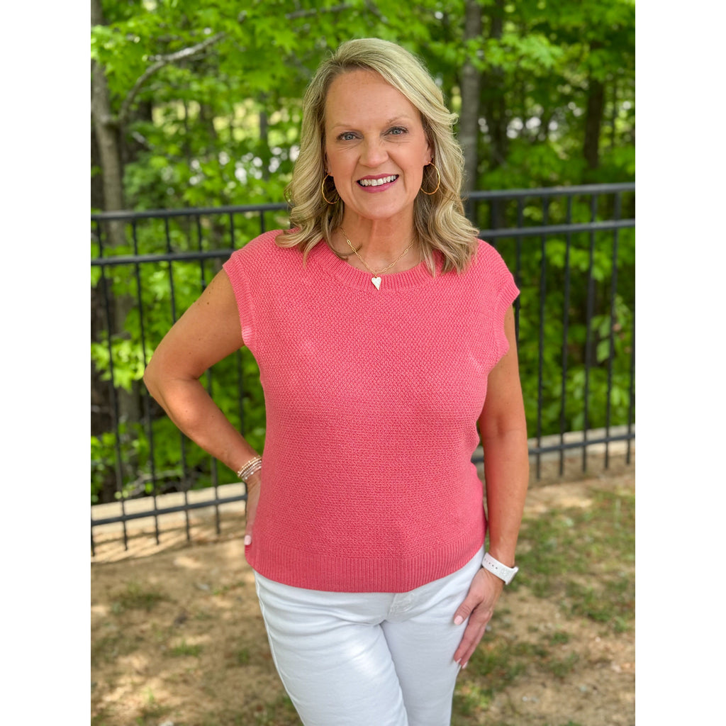 June Sleeveless Textured Top - Coral