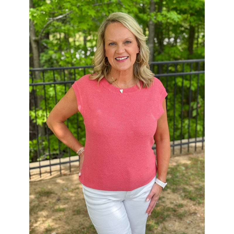 June Sleeveless Textured Top - Coral