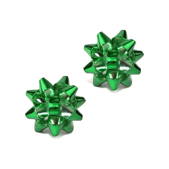 Small Metallic Present Bow Stud Earring - Green