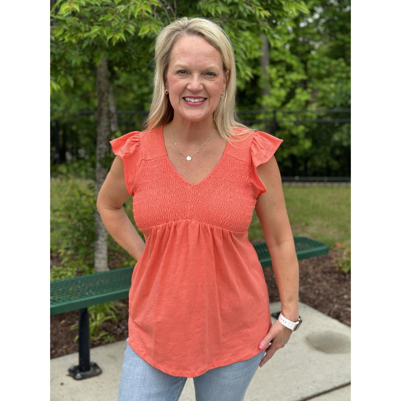 Marcy Smocked Ruffle Blouse - Coral