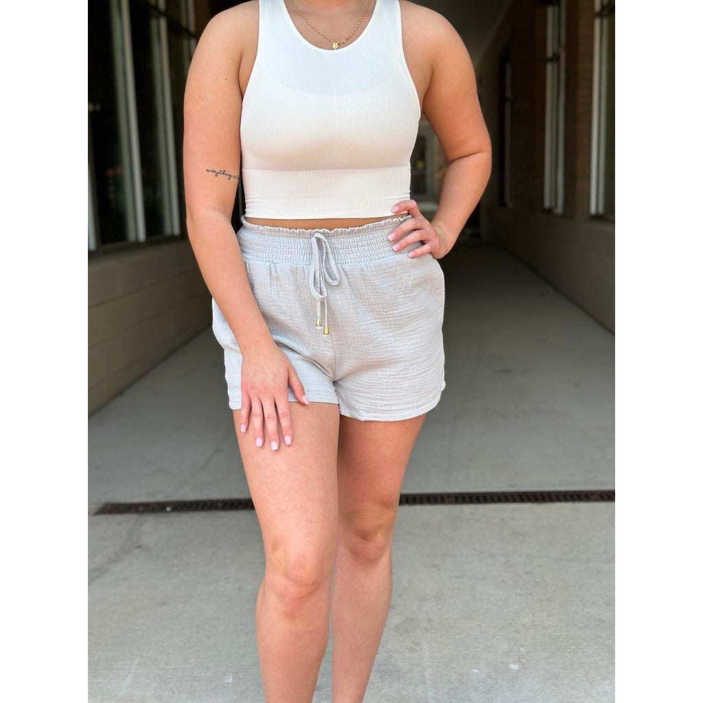 Bonnie Smocked Waist Shorts - Pale Sage